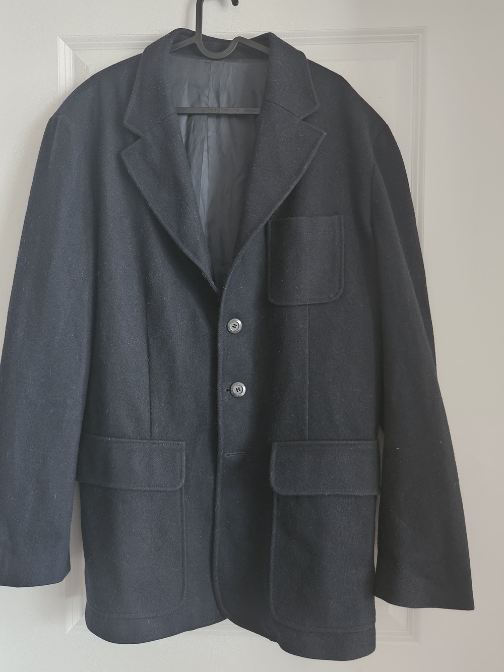 Iceberg Black Wool Pea Coat with Patch Pocket